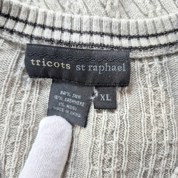 Tricots St. Raphael Men's XL Silk Cashmere Wool V-Neck Sweater Oatmeal Beige - Picture 2 of 12